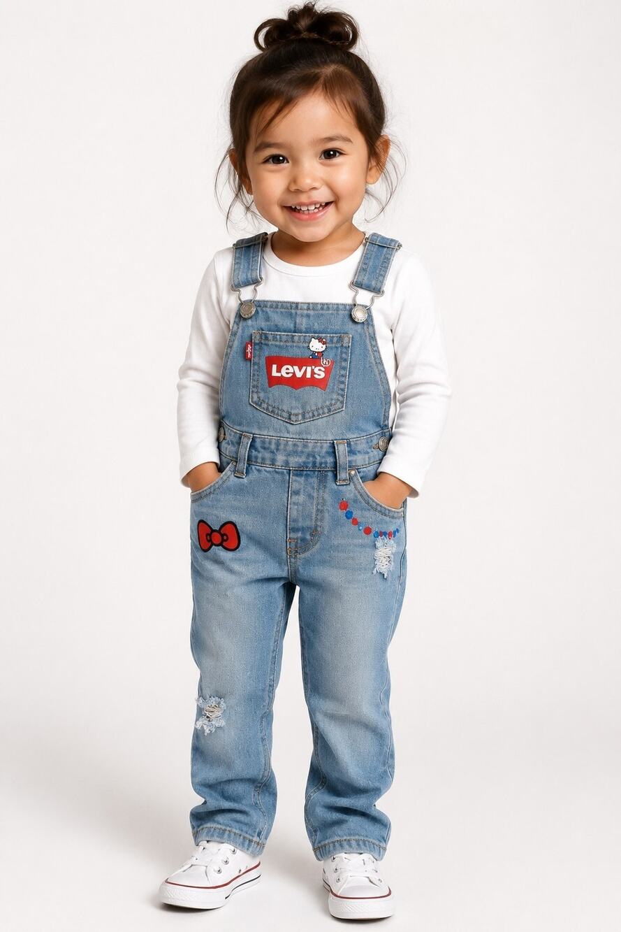 Levi’s x Hello Kitty Size 2T Denim Kid's Overalls Light Wash Y2K Distressed